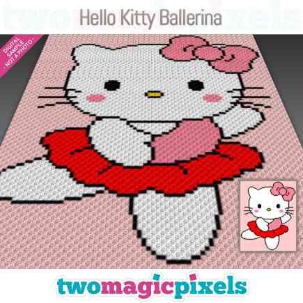 Hello Kitty Ballerina, Two Magic Pixels, Cross Stitch Graph, Crochet Hello Kitty, C2c Crochet Pattern Free, Hello Kitty Blanket, C2c Crochet Blanket, Hello Kitty Crochet, Crocheting Projects