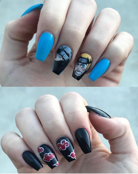 #naruto #narutouzumaki #anime #nails #nailart #nailideas #nailinspo #acrylicnails #manicure #akatsuki #kakashi #sasuke #itachi Kakashi Nails, Anime Nails Naruto, Akatsuki Nails, Akatsuki Kakashi, Naruto Nails, Kakashi Sasuke, Sasuke Itachi, Wave Nails, Naruto Akatsuki