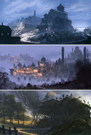 Feng Zhu Design, Feng Zhu, Games Design, Fantasy City, Fantasy Setting, Fantasy Places, Matte Painting, Landscape Scenery, Art Et Illustration