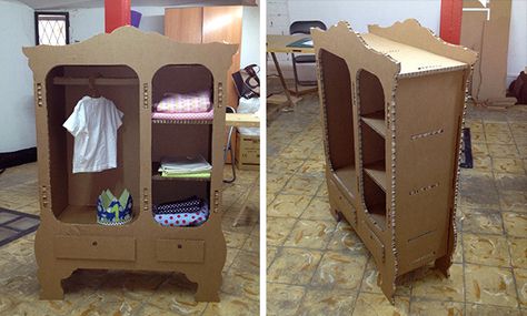 Cardboard Wardrobe Diy, Cardboard Wardrobe, Diy Wall Hanging Paper, Cardboard Furniture Design, Cardboard Ideas, Cute Storage Boxes, Cardboard Recycling, Cardboard Design, Cardboard Crafts Diy