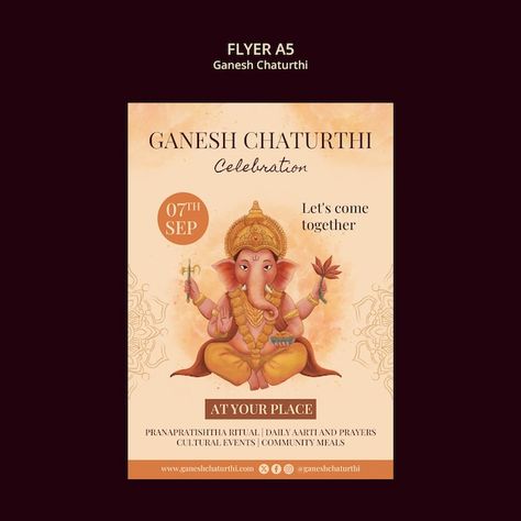 PSD ganesh chaturthi template design | Premium Psd #Freepik #psd #vertical #information-poster #design-poster #poster-template Ganesh Chaturthi Template, Information Poster, Free Business Card Mockup, Vector Background Pattern, Business Card Maker, Ganesh Chaturthi, Flyer Maker, Poster Maker, Cultural Events