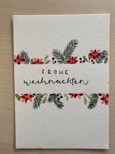 Simple Watercolor Cards Christmas, Drawing Christmas Card Ideas, Simple Holiday Cards Diy, Xmas Card Watercolor, Christmas Cards Doodle, Watercolour Holiday Cards, Diy Christmas Card Watercolor, Christmas Water Colour Card, Christmas Watercolors Easy