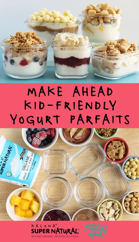 Kids Yogurt Parfait, Kids Parfait Cups, Yogurt Parfait Make Ahead, Make Ahead Yogurt Parfait, Breakfast For Kids Before School, Easy Parfait Recipes, Healthy Parfait Recipes, Easy Parfait, Yogurt Parfait Cups