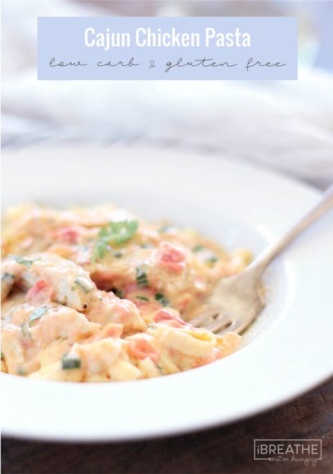 Low carb fettuccine & tender chunks of chicken smothered in a spicy Cajun cream sauce that will make you weep with joy. Nut free, Keto & Atkins friendly! I Breathe Im Hungry, Cajun Cream Sauce, Im Hungry, Delicious Low Carb Recipes, Egg Fast, Cajun Chicken Pasta, Cajun Chicken, Keto Foods, Low Carb Gluten Free