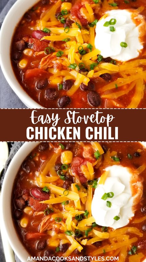 Chili Recipe Ground Chicken, Chicken And Black Bean Chili, Chicken Lentil Chili, Quick Chicken Chili Recipe, Chilli Recipe With Corn, Shredded Chicken Chili Recipe, One Pot Chicken Chili, Ground Chicken Chili Recipe Healthy, Stovetop Chicken Chili