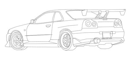 Gtr Drawing, Vehicle Drawing, Skyline Tattoo, Skyline Drawing, Nissan R34, Nissan Gtr R34, R34 Skyline, Skyline Gtr R34, Car Wheels Diy