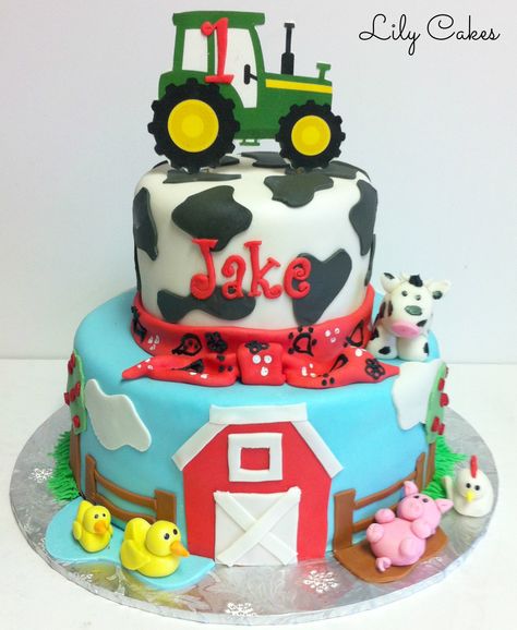 Farm animal themed first birthday cake! Farm Theme First Birthday, Birthday Cake Farm, Farm Birthday Cake, Birthday Cake Models, Cake Farm, Birthday Cake Kids Boys, Farm Birthday Cakes, Farm Animal Cakes, Barnyard Birthday Party