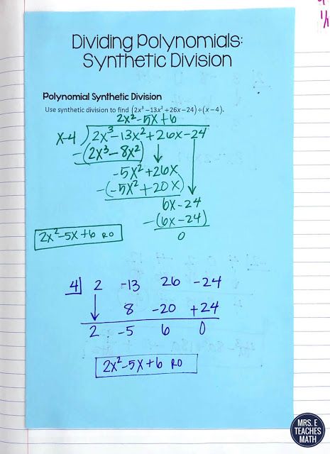 I used these interactive notebooks pages for teaching polynomial long division and synthetic division.  My algebra 2 students liked these dividing polynomials notes. Polynomials Notes, Division Of Polynomials, Dividing Polynomials, Polynomials Worksheet, High School Math Lesson Plans, Synthetic Division, College Math, Long Division, Algebraic Thinking