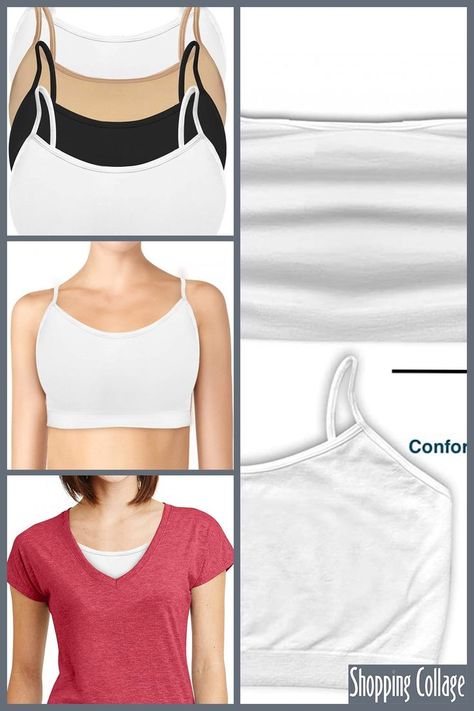 Machine Wash PERFECT MODESTY LAYERING CAMI BRA: Perfect layered camis to wear under V Neck sweaters, low cup tops, tees or under dresses with lower neckline for a little extra coverage without having to wear a full camisole or full tank top. Great For Wearing during all seasons - Summer, Winter, Autumn, Spring. Idea bra for women with sensitive... #Amazon. Amazon Affiliate link #pack #women #seamless #wireless #half #cami #unpadded #bra #tops #layering #spaghetti #straps V Neck Sweaters, Layering Cami, Layered Cami, Cami Bra, Bra For Women, Low Neckline, Under Dress, Bra Tops, Vneck Sweater