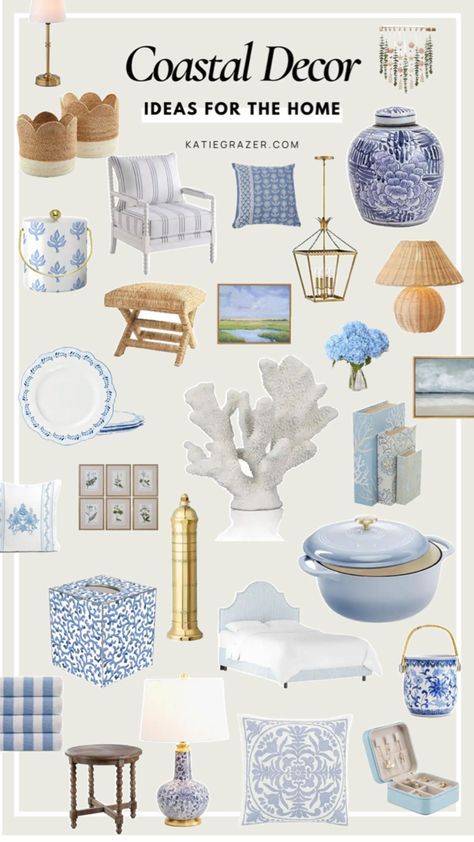 Coastal Decor Ideas for Your Home | coastal granddaughter, coastal grandmother #coastal #decor #homedecor #interior #blue #cute #nancymeyers Granddaughter Coastal, Seaside Decor, Coastal Granddaughter, Coastal Grandmother, Beachy Decor, Coastal Living Rooms, Blue Cute, Coastal Bedroom, Nautical Design