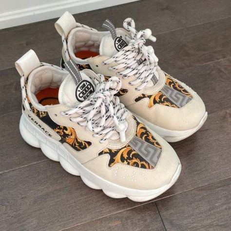 Versace Shoes Outfit, Versace Chain Reaction Sneakers, Versace Shoes Sneakers, Expensive Sneakers, Designer Things, Versace Chain, Versace Sneakers, Trendy Shoes Sneakers, Versace Shoes