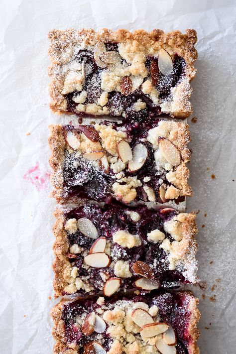 Almond Crumble, Almond Tart, Buttery Shortbread, Cherry Filling, Slow Cooker Desserts, Shortbread Crust, Cherry Almond, Cherry Recipes, Crumble Topping