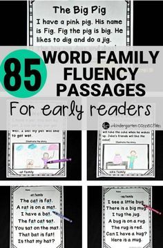 Over 85 Fluency Passages for Early Readers. CVC passages and CVCe passages make these great for Kindergarten and First grade! #fluency #reading #kindergarten #firstgrade #wordfamilies #earlyreaders Cvc Passages, Reading Kindergarten, Kindergarten Word Families, Word Family Worksheets, Fluency Passages, Cvc Word Families, Sight Words Kindergarten, Phonics Kindergarten, Word Family