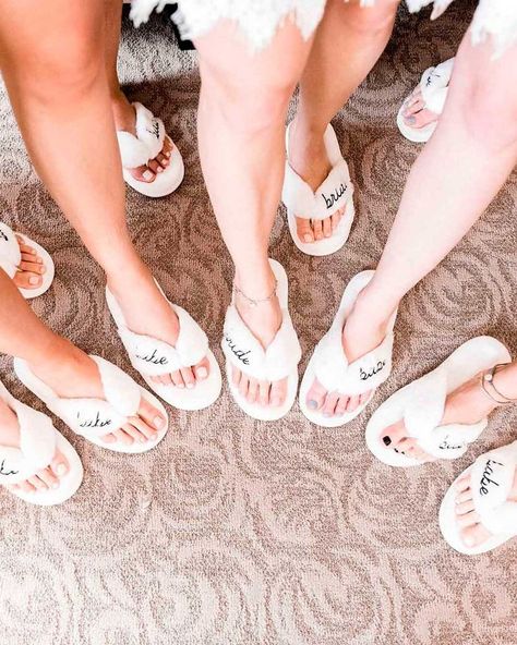 Amazing Wedding Favor Ideas That Every Guest Will Love ❤ wedding favor ideas for guests matching slippers #weddingforward #wedding #bride Proposal Party, Cute Bridesmaids Gifts, Bridesmaid Slippers, Bride Slippers, Marriage Ideas, Bachelorette Party Weekend, March Wedding, Boutique Business, White Slippers