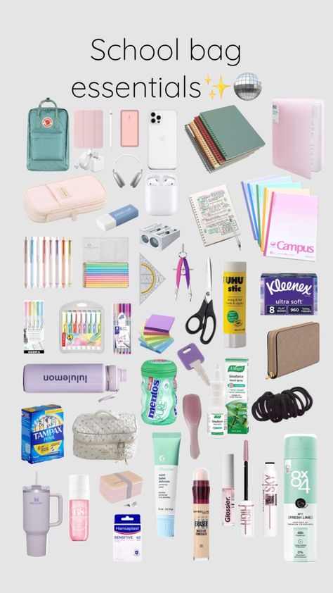 What To Put In Your School Bag Year 7, Backpack Essentials Highschool, Cute Backpacks For Highschool, Things For School, High School Essentials, Middle School Essentials, School Emergency Kit, School Wishlist, School Backpack Essentials