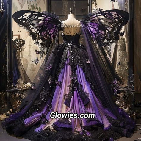 Purple Gothic Dress, Gothic Butterfly, Purple Gothic, Fantasy Clothes, Purple Snake, Purple Dresses, Fantasy Gowns, Butterfly Dress, Gothic Dress