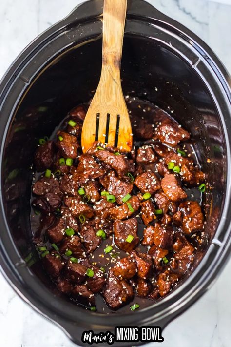 Honey Garlic Beef Tips, Steak Tip Crockpot Recipes, Honey Garlic Steak Bites Crockpot, Honey Garlic Steak Bites, Honey Garlic Steak, Crockpot Steak Recipes, Garlic Steak Bites, Banana Dog Treat Recipe, Pork Crockpot