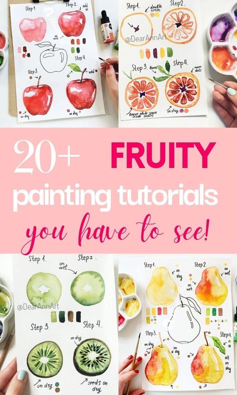 how to paint in watercolor for beginners | drawing ideas | watercolor newbie painting tutorials | how to paint fruit veggies step by step | food art | #watercolor #watercolorbeginner #foodart Step By Step Fruit Painting, Fun Fruit Painting, Watercolor Fruit Step By Step, Watercolor Paint Techniques, Watercolor Painting Steps, Carrot Watercolor Painting, Watercolour For Beginners Step By Step, Painting Fruit Easy, Watercolour Fruit Painting