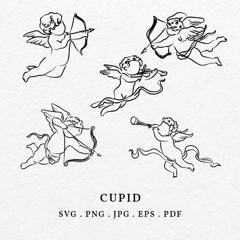 Cupid Illustration Vintage, How To Draw Cupid, Love Letters Illustration, Cupid Drawing Easy, Cupid Doodle, Cupid Sketch, Romantic Doodles, Marriage Illustration, Romantic Symbols