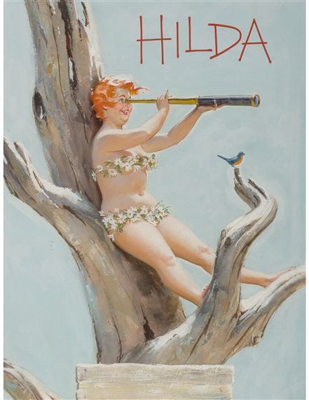 View Hilda and her Telescope, Brown & Bigelow calendar illustration By Duane Bryers; Gouache on board; 16 x 12 in; Edition. Access more artwork lots and estimated & realized auction prices on MutualArt. Duane Bryers, Calendar Illustration, 50s Art, 50s Pinup, Vintage Illustration Art, Book Projects, Pin Up Art, Vintage Pinup, Room Posters