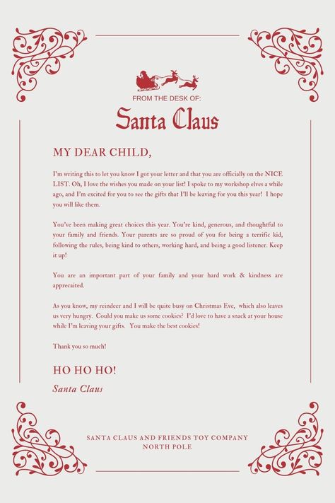 Santa Letter For Older Kids, Letter From Santa To Kids About Behavior, Letter To Kids From Santa, Letters To Santa Ideas, Elf Santa Letters, Letters To Santa Craft, Santa Notes To Kids, Dear Santa Letter Template, Kids Letter To Santa Printable