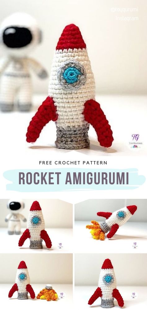 Rocket Crochet Pattern Free, Space Crochet Pattern Free, Space Amigurumi, Space Crochet Pattern, Crochet Rocket, Space Crochet, Crochet Lovey Free Pattern, Crochet Space, Amigurumi Design