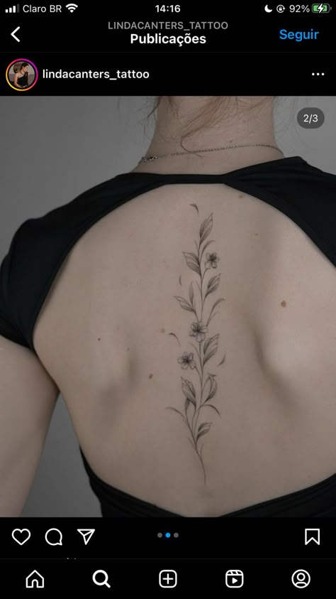 Leaves Spine Tattoos For Women, Back Tattoo White Ink, Fine Line Floral Back Tattoo Women, Eucalyptus Spine Tattoo, Ivy Spine Tattoos For Women, Spine Tattoo Birth Flower, Back Tattoos Female Spine, Floral Upper Back Tattoo, Fine Line Flower Spine Tattoo