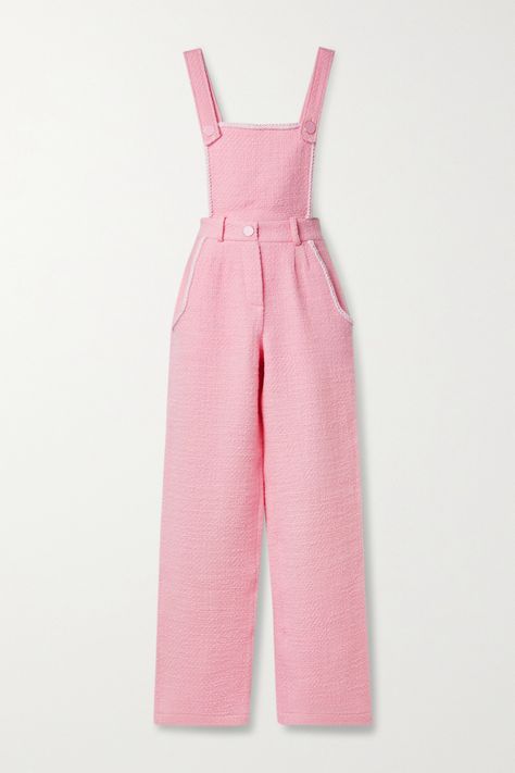 Ingenue Natural, Rowen Rose, Tweed Jumpsuit, Natural Gamine, Jacquemus Dress, Pink Overalls, Rose Clothing, Pink Tweed, Designer Jumpsuits