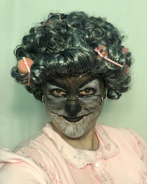 The big bad wolf dressed up as Grandma. The better to see you my dear! Grandma Costume, Wolf Dress, The Big Bad Wolf, Big Bad Wolf, Good To See You, Bad Wolf, Halloween 2019, Face Painting, See You