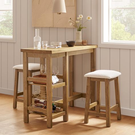 PRICES MAY VARY. Dimensions: Counter Table - 42.5 (W) x 18.9 (D) x 36 (H) Inches, Stool - 14.9 (W) x 13.7 (D) x 24.6 (H) Inches ; 30-Day Return with 1-Year Warranty Design: Modern farmhouse aesthetics that’s expertly crafted – 100% solid rubberwood body for daily use, ergonomic, curved upholstered boucle seats for hours of seating and thick, PU-coated tabletop for long-lasting use  Space-saving: Great for small apartments and compact enough to fit any room – Living, Dining or Kitchen. Ample spac Compact Dining Table, Kitchen Bar Table, Small Kitchen Tables, Apartment Dining, Island Table, Small Kitchen Island, High Top Tables, Kitchen Island Table, Table Haute