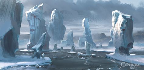 ArtStation - Century: Age of Ashes - Frozen Lake Concepts, Grady Frederick Century Age Of Ashes, Icy Landscape, Arctic Landscape, Sea Of Thieves, Water Projects, Location Inspiration, Landscape Concept, Lake Art, Frozen Lake