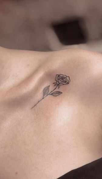 Tiny Tattoos On Collar Bone, Butterfly Clavicle Tattoos For Women, Simple Rose Tattoo Collar Bone, Clavicle Rose Tattoo, Collarbone Rose Tattoos For Women, Rose Tattoos On Collar Bone, Tattoo Under Clavicle, Small Tattoos With Meaning Collar Bone, Double Collarbone Tattoo