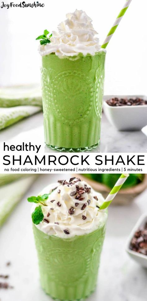 This Healthy Shamrock Shake recipe is made with 8 nutritious ingredients like avocados, spinach, Greek yogurt and is ready in 5 minutes! The perfect St. Patrick's Day treat that's naturally dyed green! No food coloring! Healthy Shamrock Shake, Homemade Shamrock Shake, Gluten Foods, Shamrock Shake Recipe, Milkshake Recipe Easy, Shamrock Shake, Milkshake Recipe, Health Drinks, Alcoholic Drink