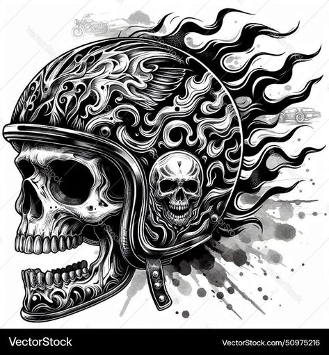 Motorbike Helmet Tattoo, Motorcycle Helmet Tattoo, Helmet Vector, Skull Ideas, Helmet Tattoo, Skull Helmet, Motorbike Helmet, Skull Tattoo Design, Skull Tattoo