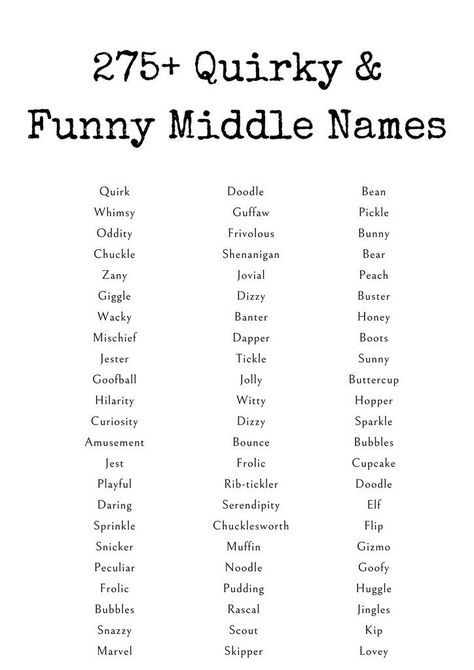 275+ Quirky & Funny Middle Names - Creative Nomenclature Funny Names For Objects, Silly Name Ideas, Male Names, Silly Names, Weird Names, Animal Names, Middle Names, The Quiet Ones, Creative Names