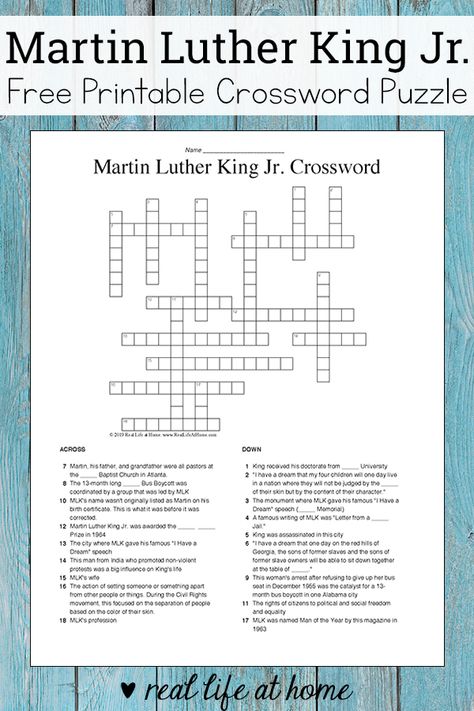 Martin Luther King Jr. Crossword Puzzle Free Printable #MLK #MartinLutherKing #FreeCrosswordPuzzle Martin Luther King Activities, Free Printable Crossword Puzzles, Martin Luther King Jr Activities, Budgeting Printables, Puzzles Printable, Printable Crossword Puzzles, Free Educational Printables, Free Homeschool Printables, Homeschool Board