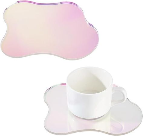 FINGERINSPIRE 2Pcs Cloud Shaped Acrylic Coaster 5.1x6.4inch Clear Iridescent Irregular Coaster Creative Decorative Plate Coaster for Kitchen Counter, Dresser, Office Desk Cloud Shapes, Kitchen Counter, Gift Registry, Home Decor Furniture, Office Desk, Home Kitchen, Beauty And Personal Care, Furniture Decor, Decorative Plates