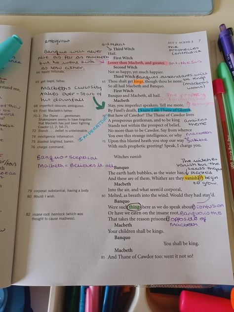 Macbeth Book Annotations, Annotating Shakespeare, Shakespeare Annotations, Macbeth Annotations, Macbeth Character Analysis, Macbeth Analysis, Macbeth Act 1, Macbeth Book, Annotation Guide