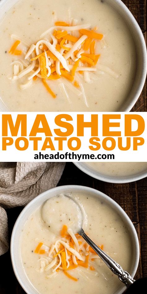 Mashed Potato Soup Potato Soup From Mashed Potatoes, Soft Food For Dinner, Recipes With Leftover Mashed Potatoes, Leftover Mashed Potato Soup, Leftover Mashed Potatoes Soup, Leftover Mashed Potato Recipes, Blended Soup Recipes, Mashed Potato Soup, Pureed Diet