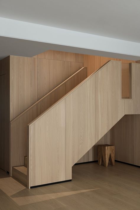 YinjiSpace - Congrong Design x The Beauty of Arches And Light U Stairs, Partial Wall, Blush Outfit, Staircase Handrail, Interior Staircase, Rest Area, Aesthetic Space, Wooden Staircases, Panel Moulding