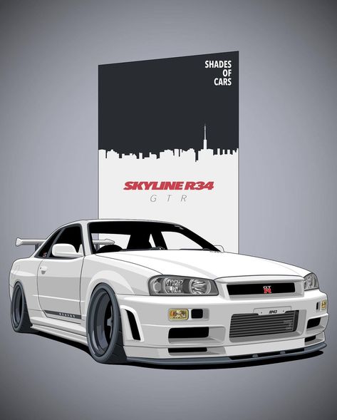 SHADES OF CARS on Instagram: “Nissan Skyline R34 GTR🇯🇵 Hot or not?!🔥 Older followers will already know this illustration. I updated some minor things & changed the…” Shades Of Cars, Nissan Skyline R34 Gtr, Nissan Skyline R34, Nissan R34, R34 Skyline, R34 Gtr, Skyline R34, Cool Car Drawings, Best Jdm Cars