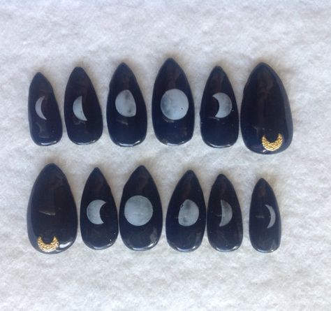 Black Witchy Moon Phase Gel Nail Art Press on by KawaiiClaws2 Moon Nails, Gel Nail Art, Moon Phases, Nail Trends, Hair Designs, Gel Nail, Art Show, Fake Nails, Cute Nails