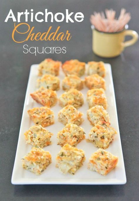 Easy baked artichoke cheddar squares make a great party appetizer. pinchmysalt.com Artichoke Squares, Artichokes Recipes, Canned Artichoke, Artichoke Appetizer, Cheese Squares, Baked Artichoke, Make Ahead Appetizers, Hot Appetizers, Classic Appetizers