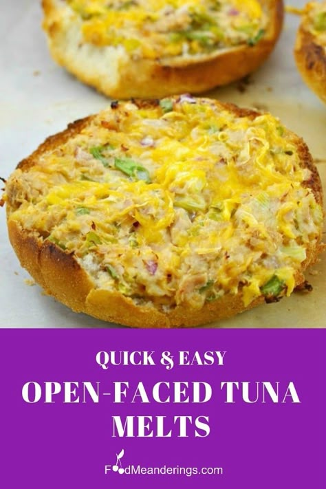 These quick and easy Open-faced Tuna Melts are made with cream cheese, no mayo, a little kick from the jalapenos and are the perfect last minute dinner or lunch. You can make them ahead and reheat, so they're also perfect for the lunch bag! #tunamelt #tunarecipes #cannedtuna #lunch #sandwich #sandwichrecipes #sandwiches #oven 30 Minute Desserts, Tuna Melt Recipe, 30 Minute Recipes, Canned Tuna Recipes, Wraps Recipes, Melt Recipe, Tuna Melt, Tuna Melts, Hot Sandwich