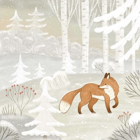 @annalunakdraws on ig Christmas Fox Wallpaper, Frosty Forest, Cozy Wallpaper, Winter Paintings, Whimsical Art Journal, Russian Winter, Winter Illustration, Fox Illustration, Illustration Procreate