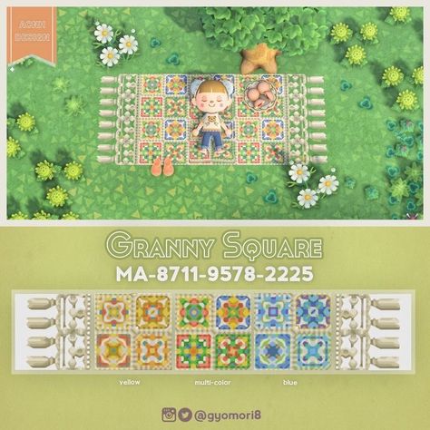 Acnh Granny Square, Animal Crossing Granny Square, Acnh Kidcore, Ac Codes, Acnh Paths, Animal Crossing Wild World, Path Design, Summer Blanket, New Animal Crossing