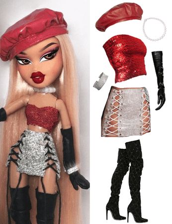 Brats Clothes Aesthetic, Bratz Dress Outfit, Chloe Bratz Doll Halloween Costume, Bratz Club Outfit, Bratz Theme Outfit Ideas, Bratz Inspo Outfit Yasmine, Red Bratz Outfit, Bratz Doll Outfits Halloween Yasmin, Brats Y2k Outfits