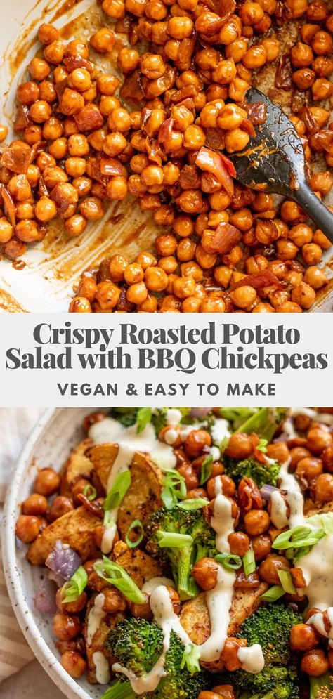 Vegan Summer Meal Prep, Plant Based Spring Recipes, Vegan Student Recipes, Chickpea And Potato Recipes, Salad With Bbq, Detox Lunch, Roasted Potato Salad, Bbq Salad, Bbq Chickpeas