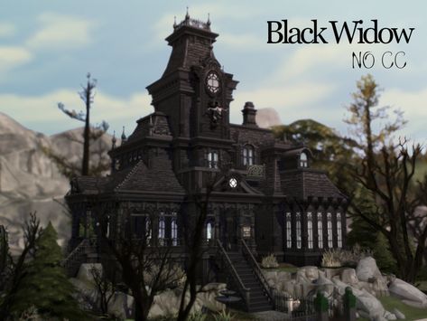 Sims 4 Black Widow, Victorian Sims 4, Sims 4 Victorian House, Sims 4 Lots, Victorian Gothic House, Vampire Mansion, Vampire House, Goth Houses, Sims 4 House Building