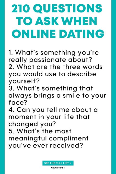 Discover a list of 210 thought-provoking questions to ask when dating online. Whether you're just getting to know someone or want to deepen your connection, these questions can help spark engaging conversations and build a strong foundation for your relationship. Take the guesswork out of online dating and get to know your match on a deeper level with these expertly crafted questions. Start meaningful conversations, create lasting connections, and find common ground with this comprehensive list Questions To Ask When Dating Someone New, Questions To Ask When Getting To Know Someone, Dating Questions Getting To Know, Questions To Ask When Dating, Online Dating Questions, Psychology Terms, Love Profile Picture, Couples Journal, Deep Questions To Ask